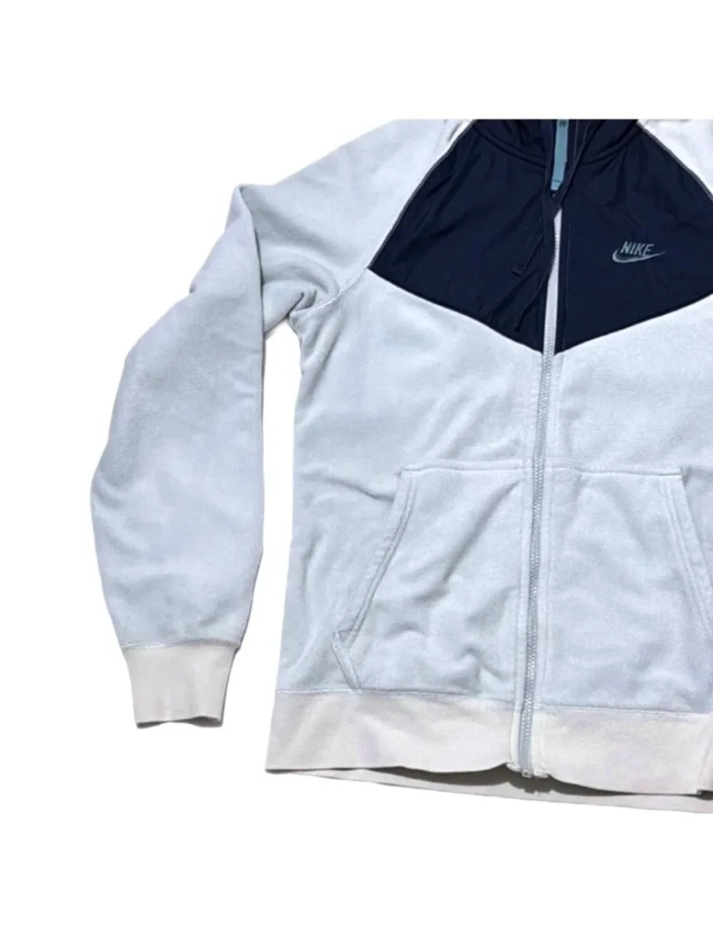 Nike Hoodie Mens S Powder Blue Navy Full Zip Fleece Y2K Athleisure Logo Techwear